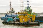 ID 14519 LHK, a tug/utility vessel operated by Heron Construction of Auckland, along with SPARKY and HAURAKI, two of the Port of Auckland's tugs, ready for the start of the 2026 Anniversary Day Regatta tug...